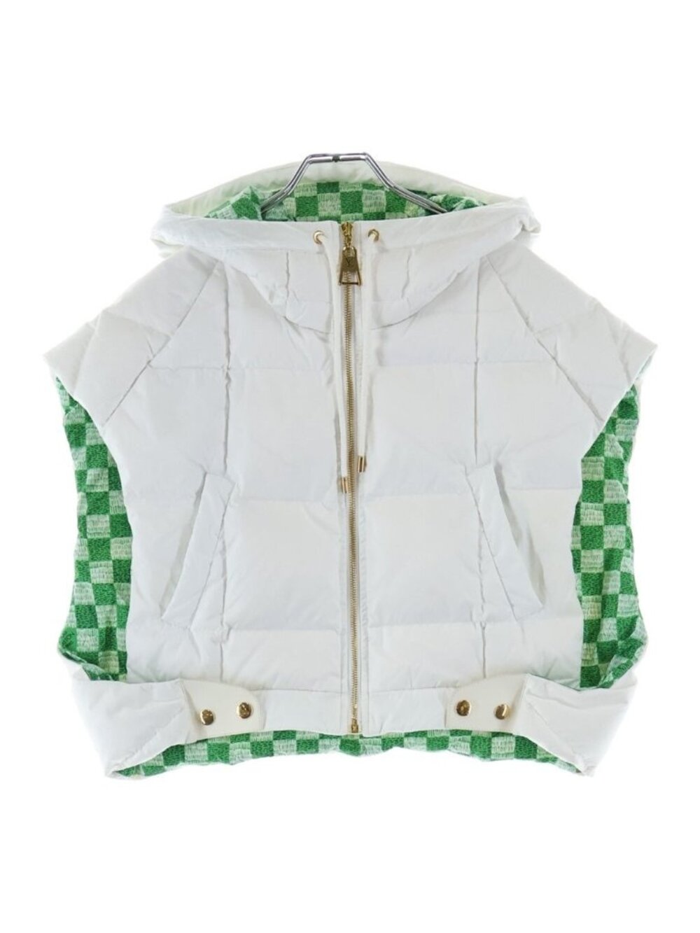 Louis Vuitton LV Match Open Arm Jacket Nylon Hoodie Down Vest White Green 38